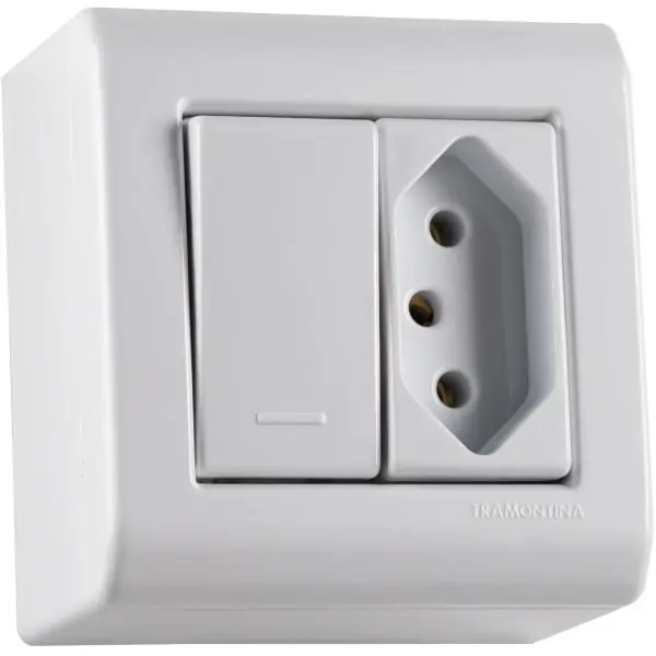 Caixa De Sobrepor Com 1 Interruptor Simples 10 A 250 V E 1 Tomada 2p+t 20 A 250 V Tramontina Lizflex Branca