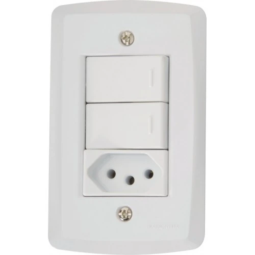 Cj 2 Interruptor Simples + 1 Tomada 20a 4x2 - Tramontina Lux2 - Tlx57145/071br