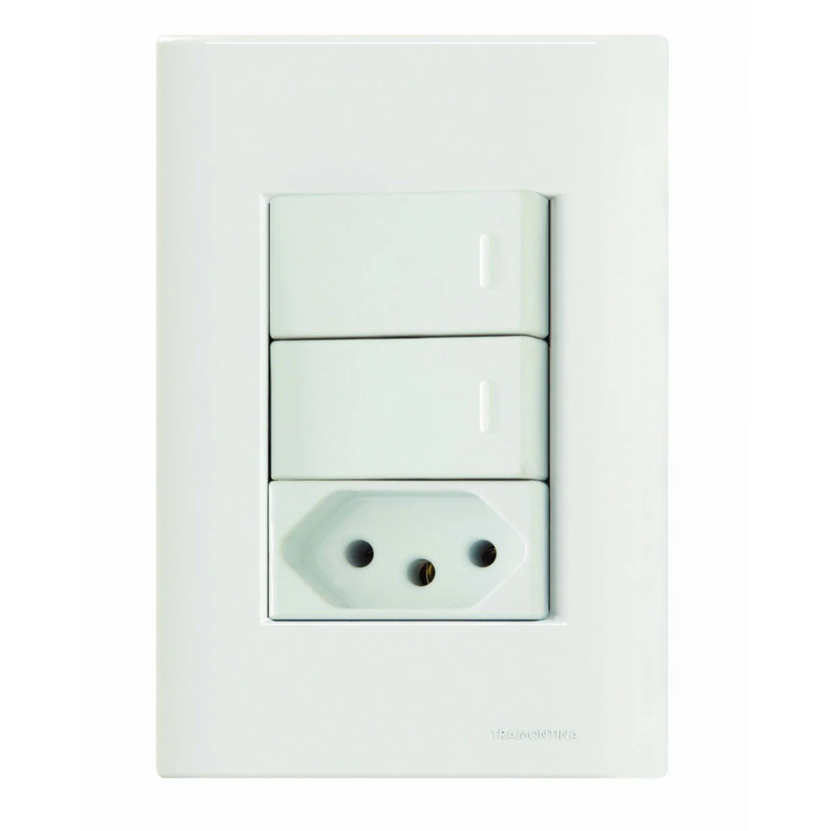 Conjunto 4x2 Com 2 Interruptores Simples 10 A 250 V E 1 Tomada 2p+t 10 A 250 V Tramontina Giz Branco Tramontina