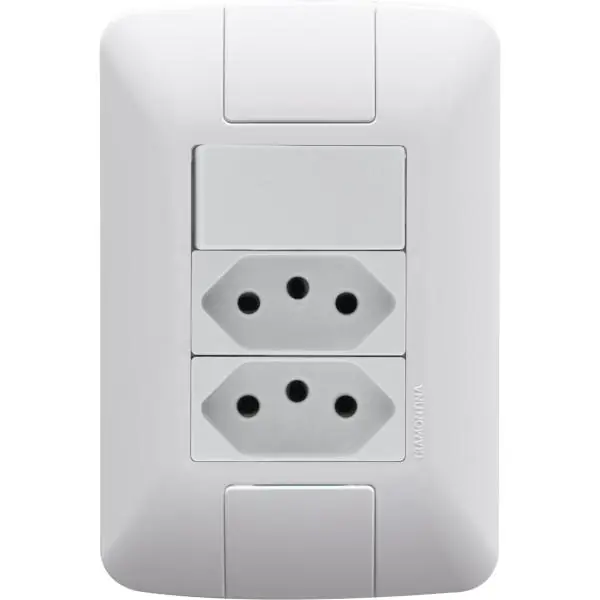 Conjunto 4x2 Com 1 Interruptor Simples 6 A 250 V E 2 Tomadas 2p+t 10 A 250 V Tramontina Aria Em Branco