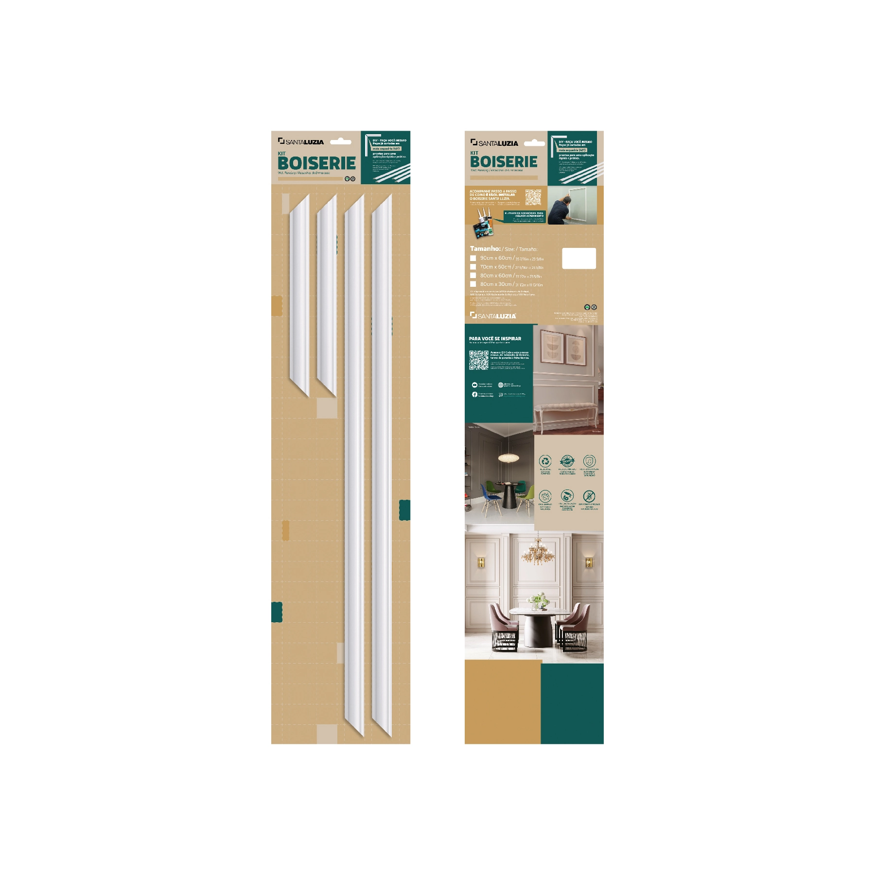 Kit Moldura Boiserie para Portas e Paredes 448 em Poliestireno 80x30cm Santa Luzia