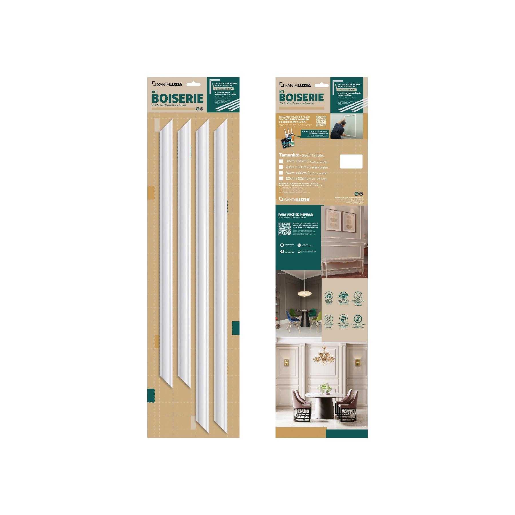 Kit Moldura Boiserie para Portas e Paredes 448 em Poliestireno 70x60cm Santa Luzia