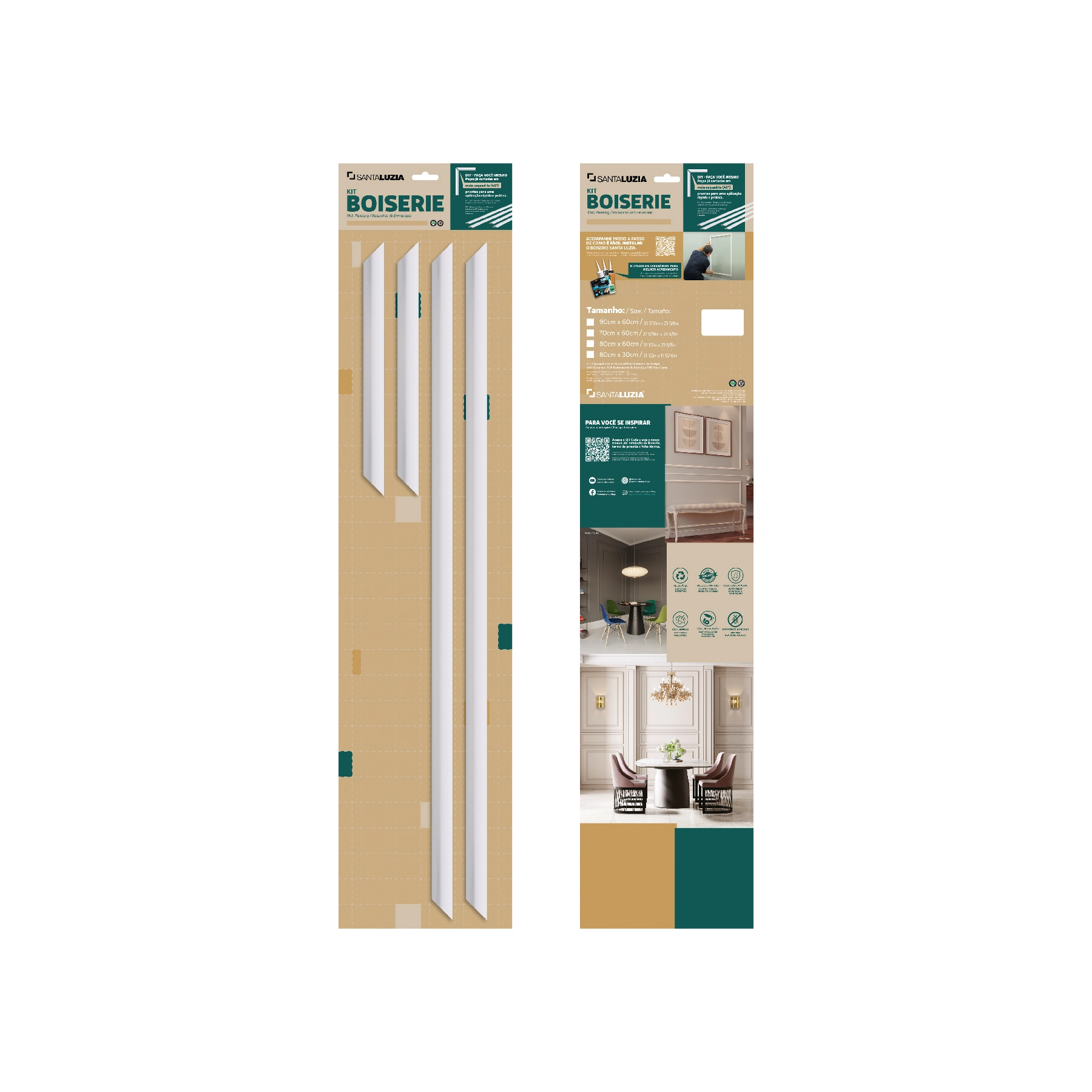 Kit Moldura Boiserie para Portas e Paredes 598 em Poliestireno 80x30cm Santa Luzia