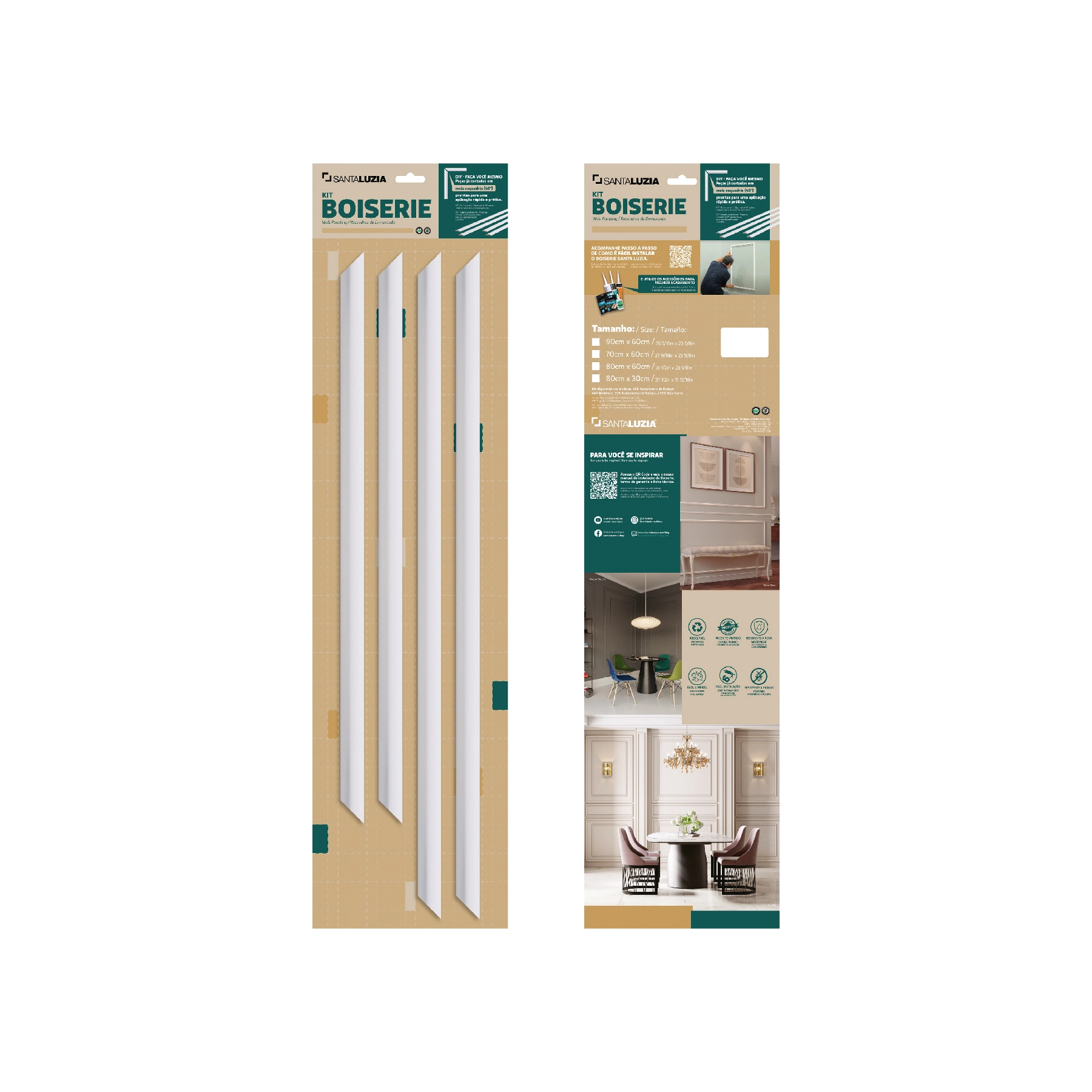Kit Moldura Boiserie para Portas e Paredes 598 em Poliestireno 70x60cm Santa Luzia