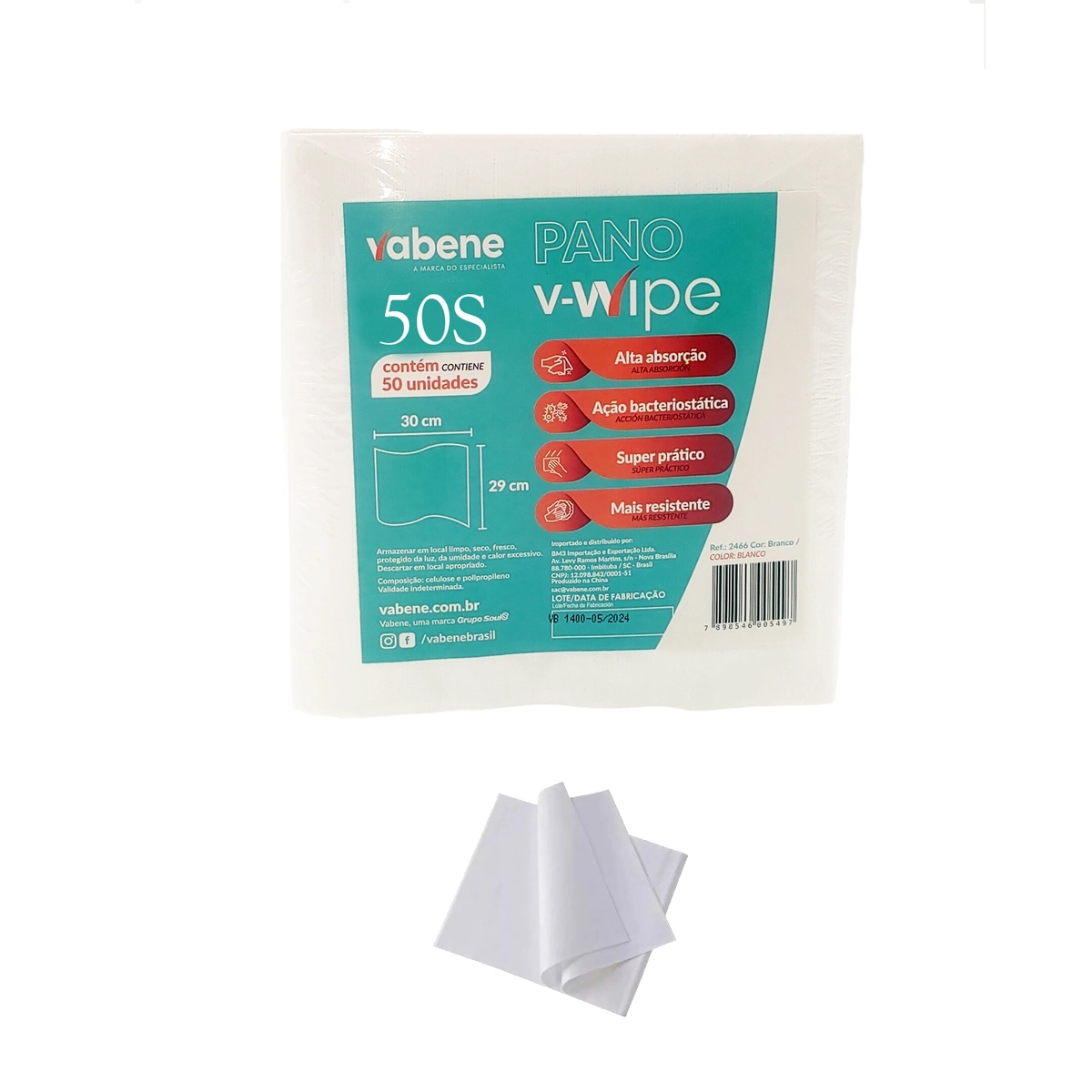Pano V Wipe 50s 30x29cm Branco Pacote Com 50 Unidades