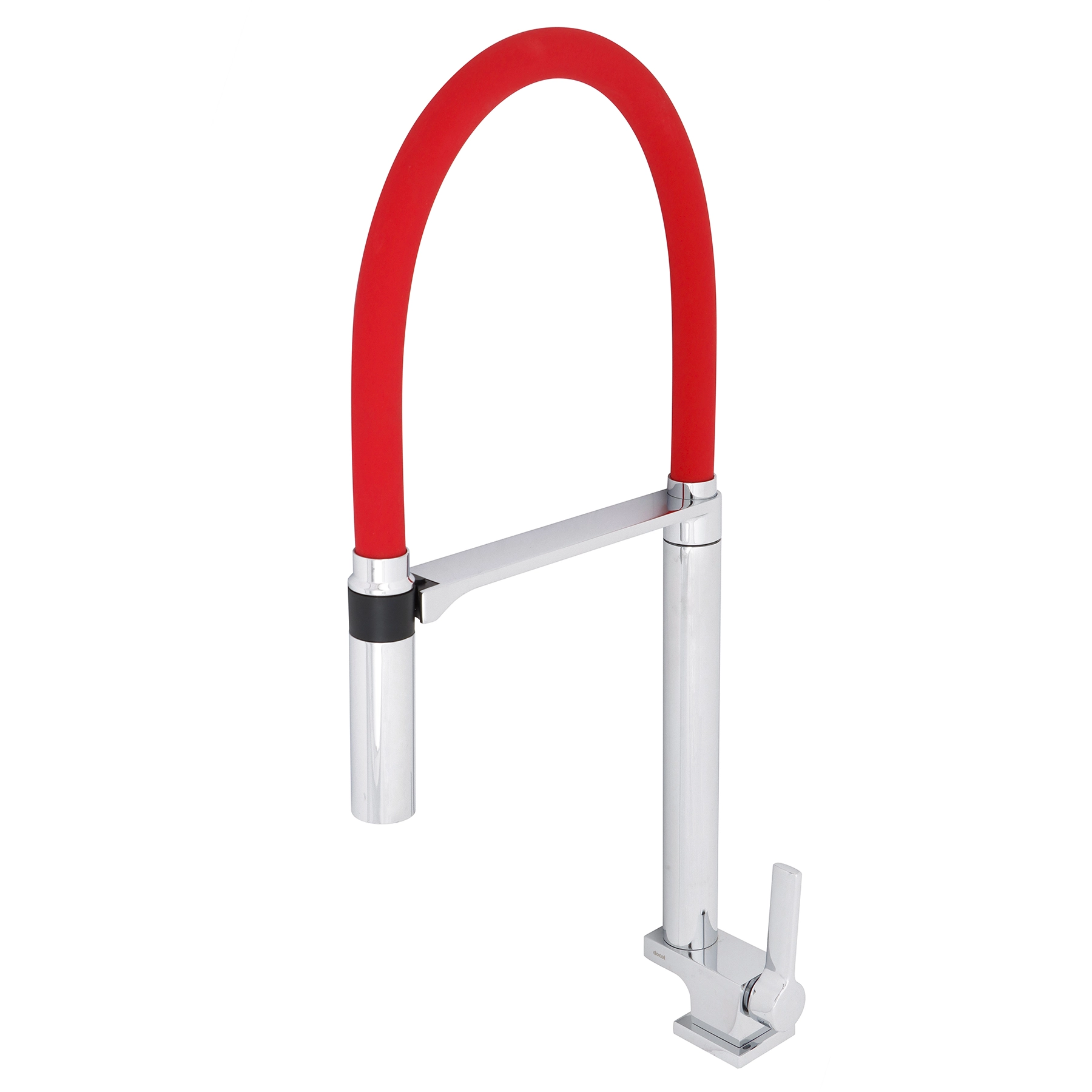 Torneira Gourmet de Pia para Cozinha com Bica Alta Flexível Cromada e Vermelho DOC Docol