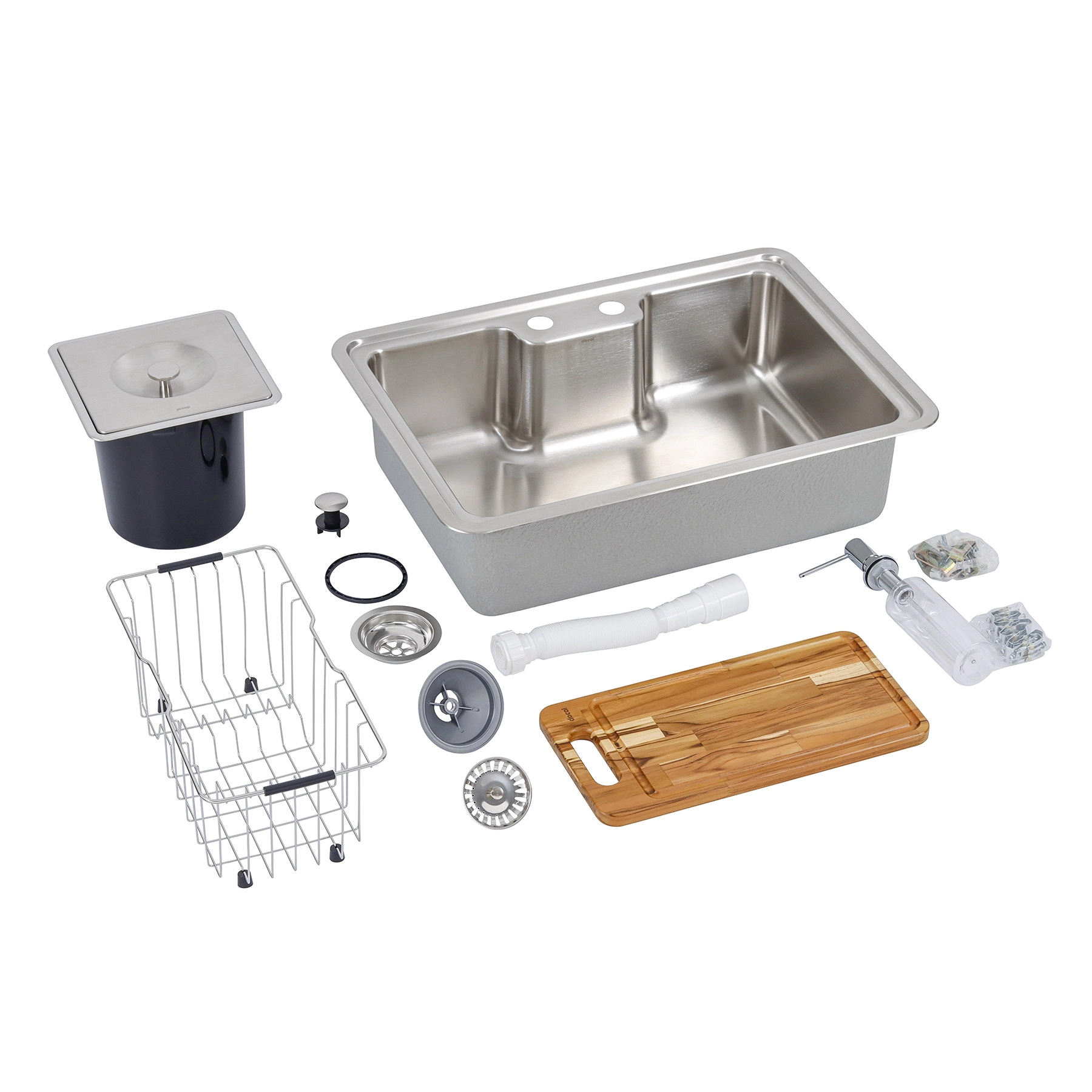 Cuba para Cozinha Gourmet Embutir Inox 304 68,5x48,5x20cm 0,8mm com Tábua Cesto Dosador de Sabão e Lixeira DocolMassima