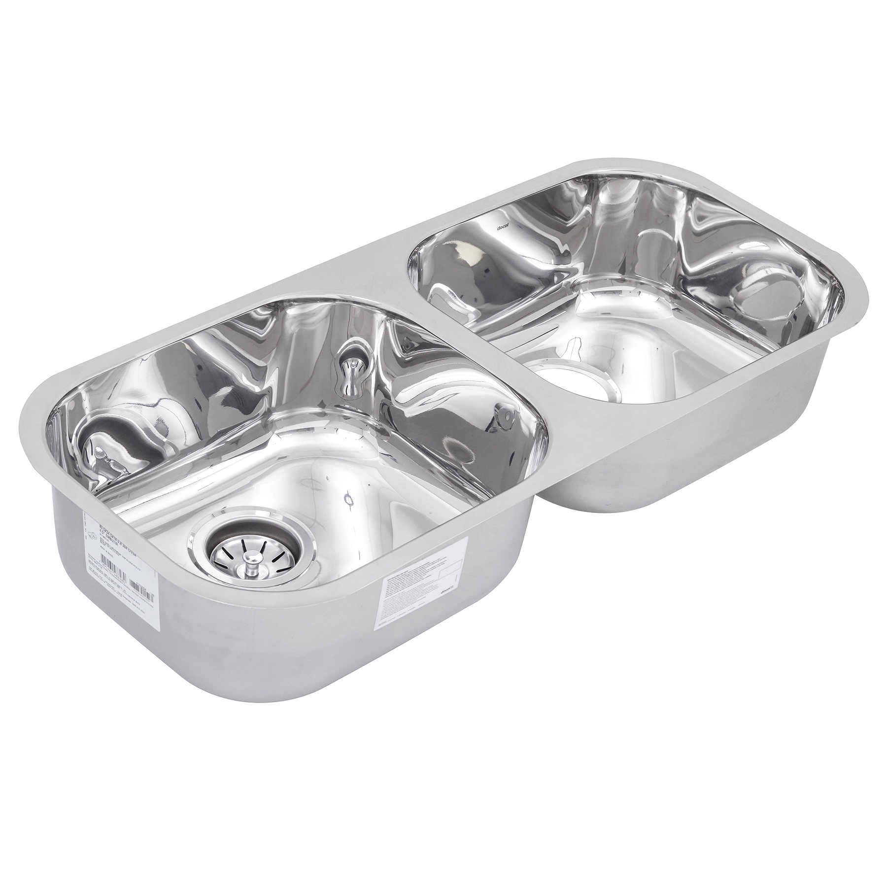 Cuba para Cozinha Dupla de Embutir em Aço Inox 430 Brilhante Retangular 83,5x34,5x18cm 0,8mm 4.1/2" Spice Docol
