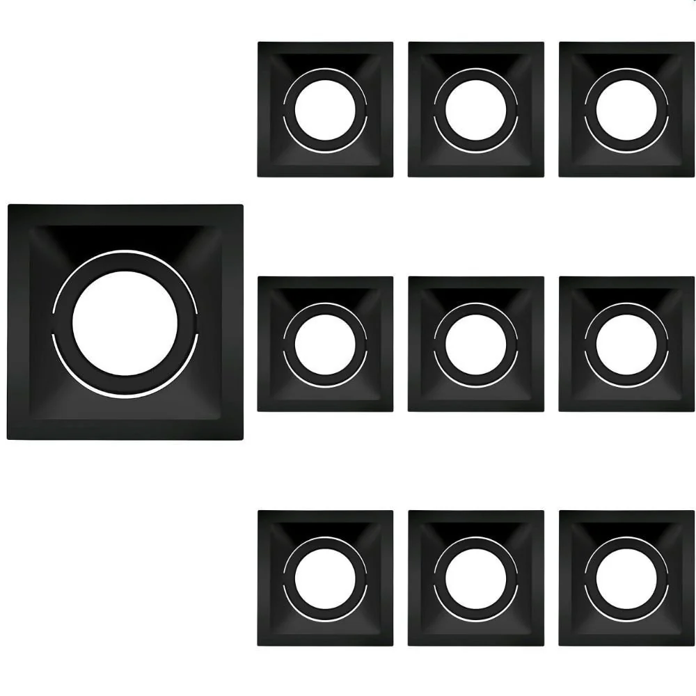 10 Spot De Embutir Recuado Stella Square Par 20 E27 Quadrado Bivolt Preto
