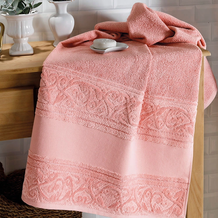 Toalha Banho Dohler Jacquard Softart C/barra Rosa 70x140cm