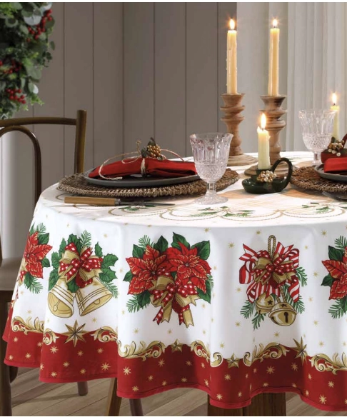 Toalha De Mesa Natal 107 Athenas Redonda 1,6m Dohler