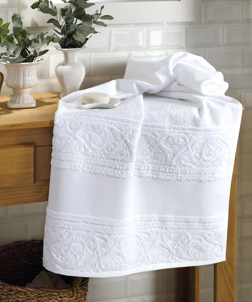 Toalha Lavabo Dohler Jacquard Softart C/barra Branco 30x45cm