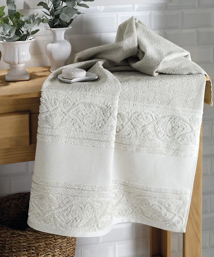 Toalha Lavabo Dohler Jacquard Softart C/barra Cinza 30x45cm