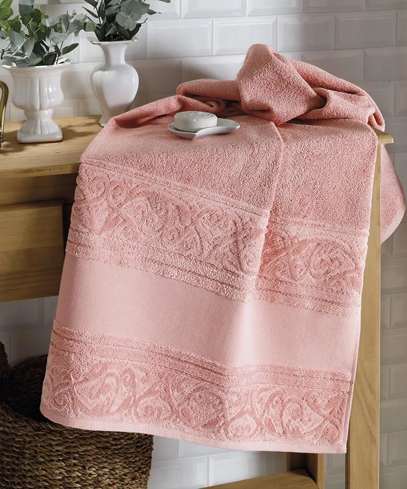 Toalha Lavabo Dohler Jacquard Softart C/barra Rosa 30x45cm