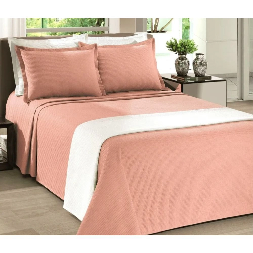 Kit Colcha Dohler Casal Queen Salmao 3pcs 2,50x2,80m 2 70x50cm