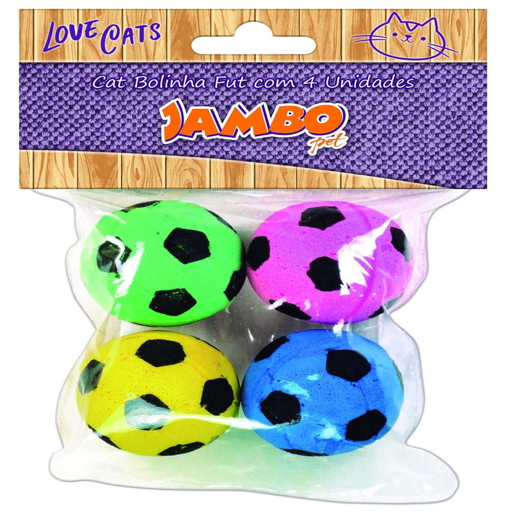 Brinquedo Jambo Pet Para Gatos Bolinha Futebol Com 4 Unidades Colorido