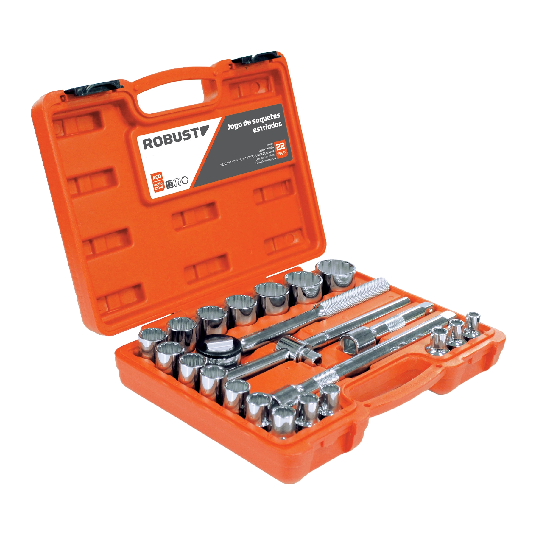 Jogo de Soquetes Estriados 1/2” com 22 Peças Robust