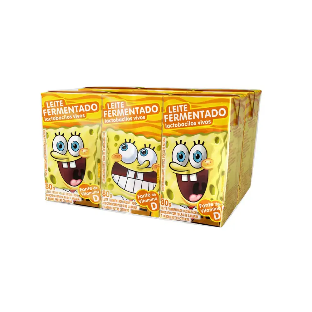 Pack Leite Fermentado Desnatado Bob Esponja Elegê Caixa 480g 6 Unidades