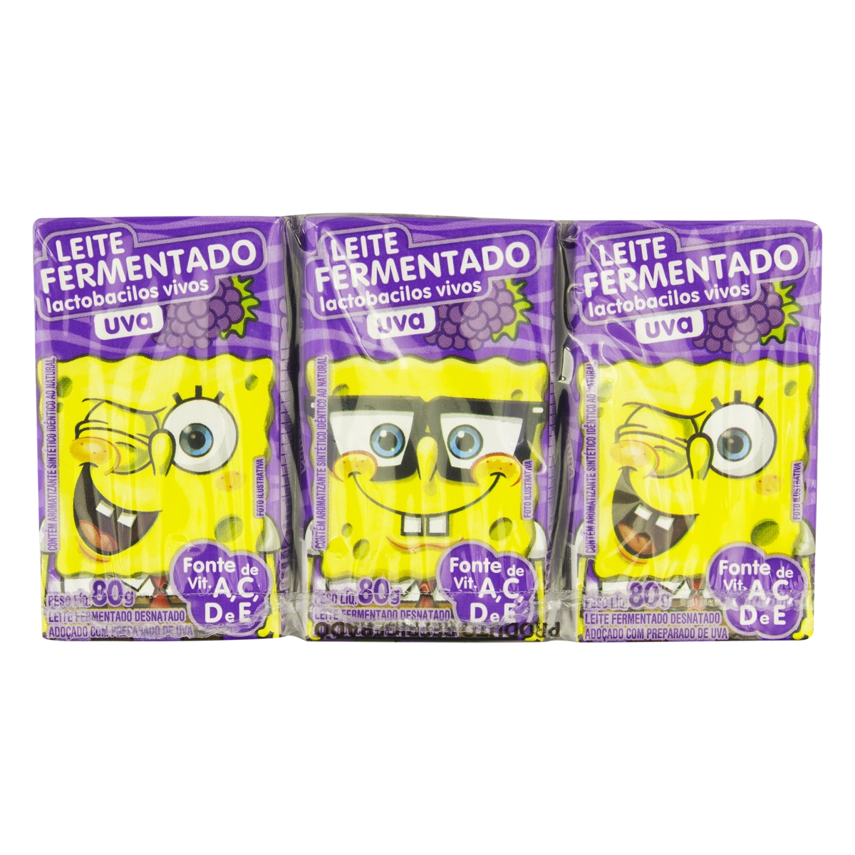 Pack Leite Fermentado Desnatado Uva Bob Esponja Elegê Caixa 480g 6 Unidades