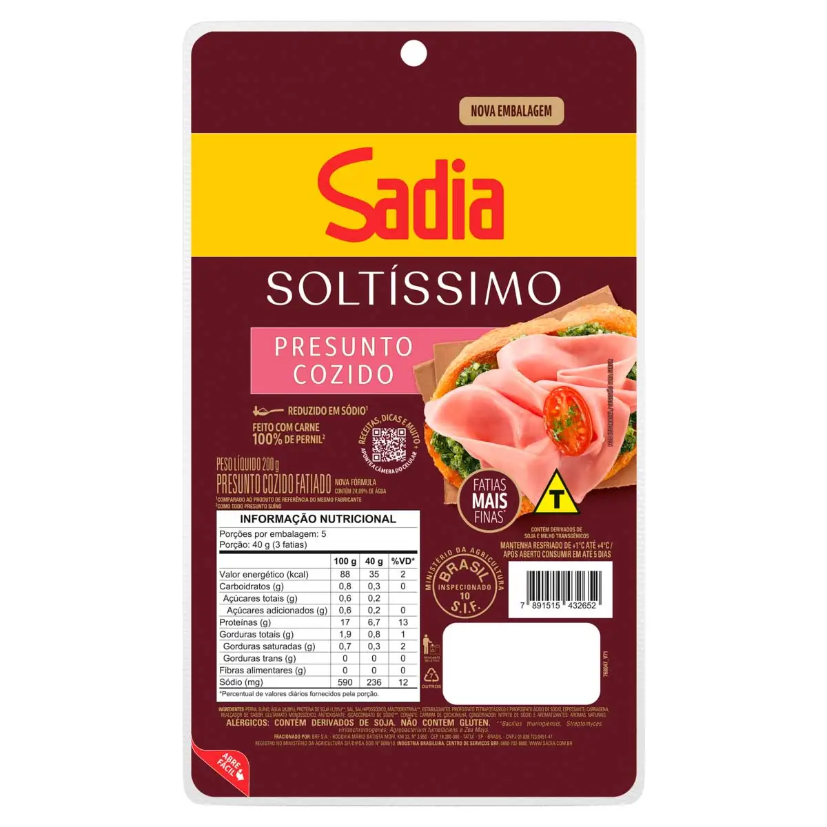 Presunto Cozido Fatiado Soltíssimo Sadia 200 g