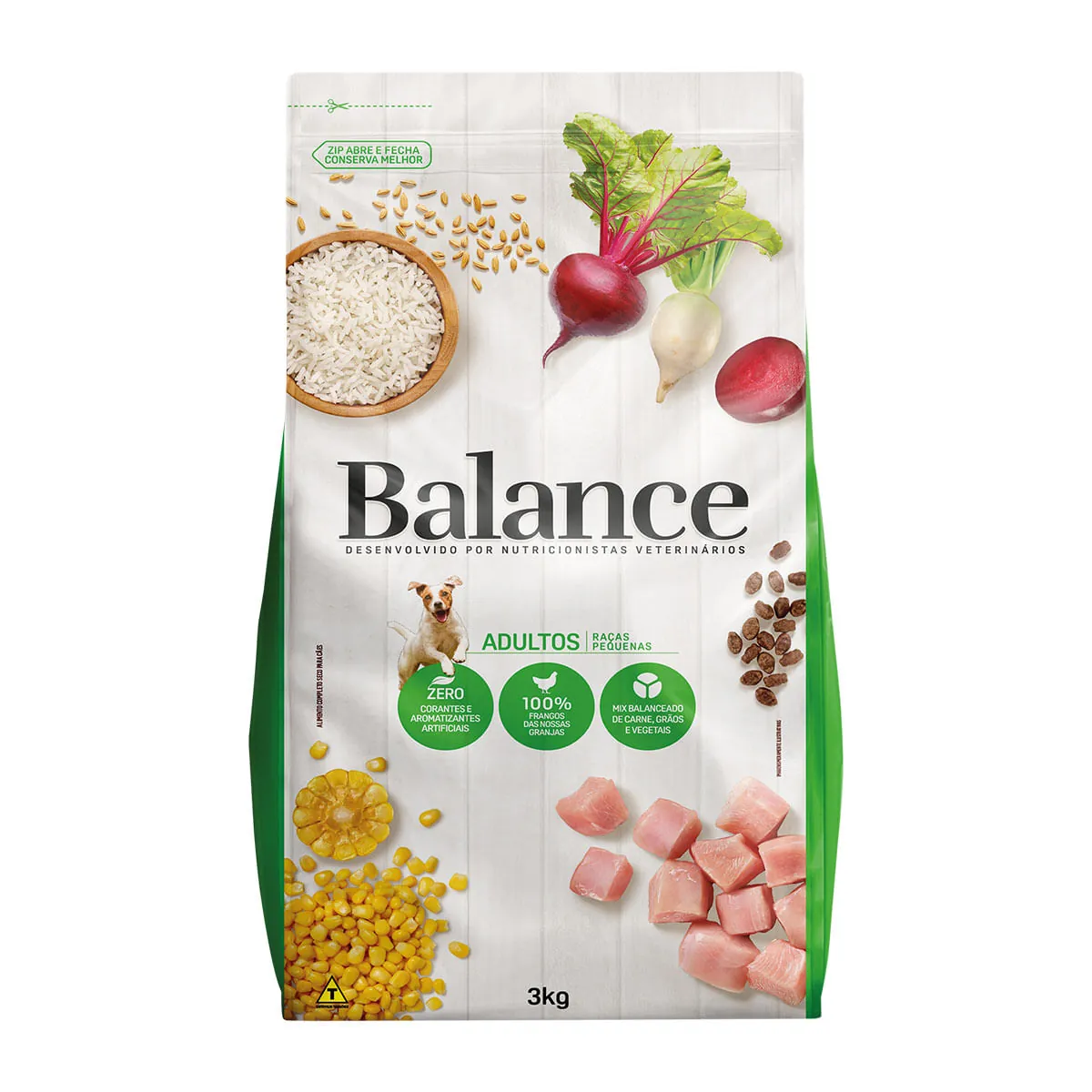 Ração para Cachorro Adulto Pequeno Porte Balance Frango, Grãos e Vegetais 3Kg