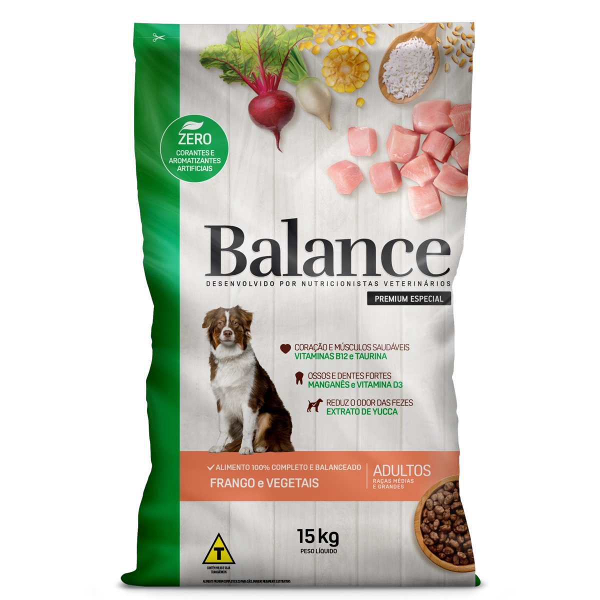 Alimento Para Cães Adultos Raças Médias E Grandes Frango E Vegetais Balance Pacote 15kg
