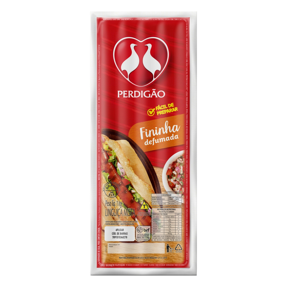 Linguiça Mista Defumada Fininha Perdigão 1kg