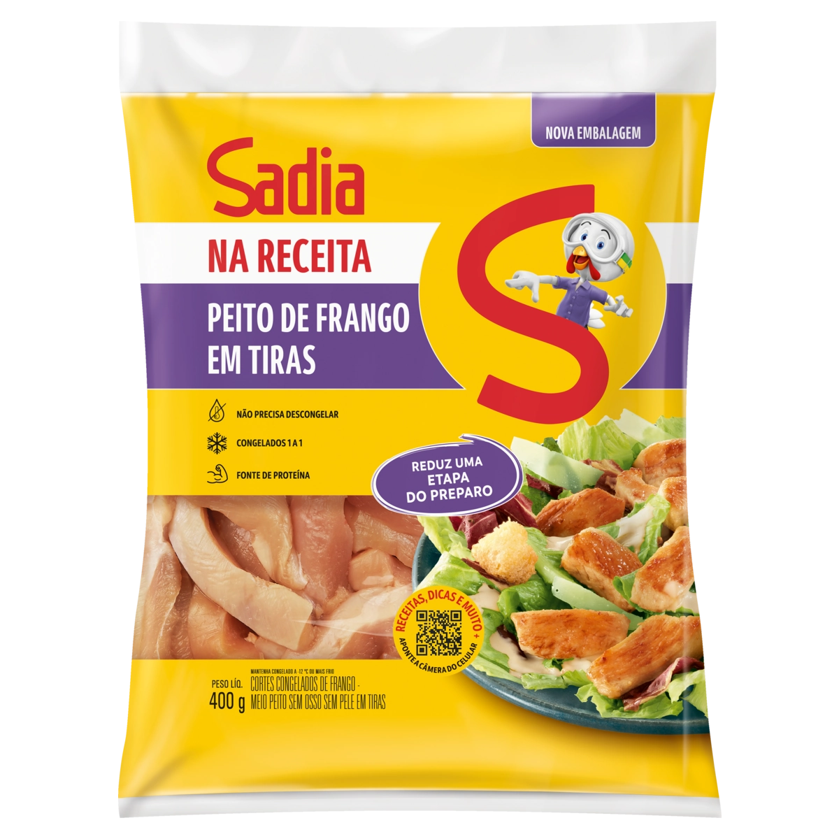 Peito de Frango Congelado em Tiras sem Pele sem Osso Sadia na Receita 400g