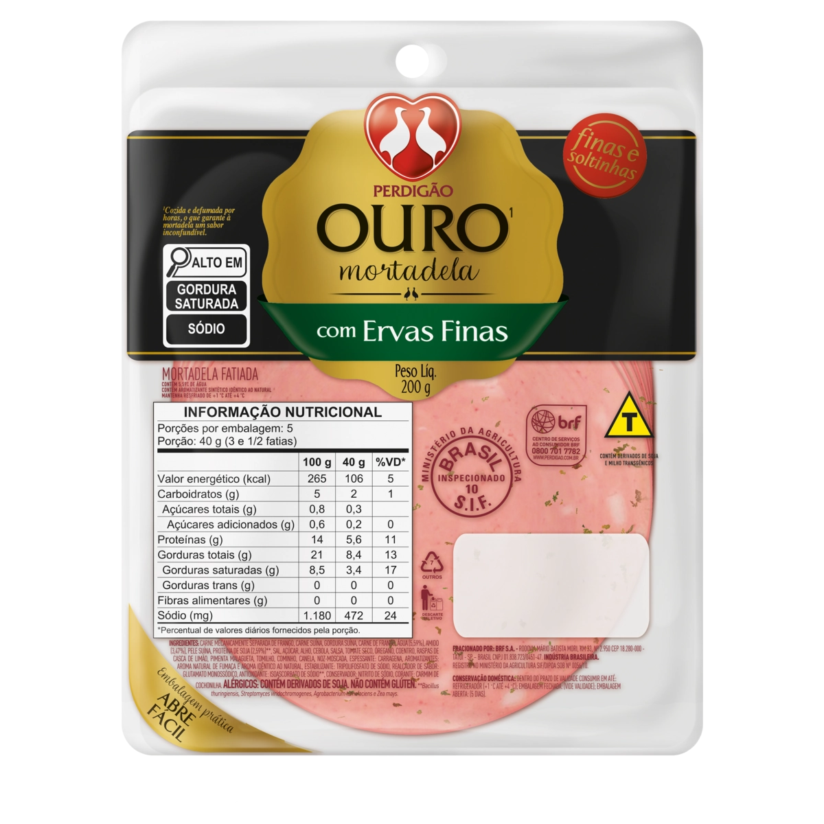 Mortadela com Ervas Finas Perdigão Ouro 200g