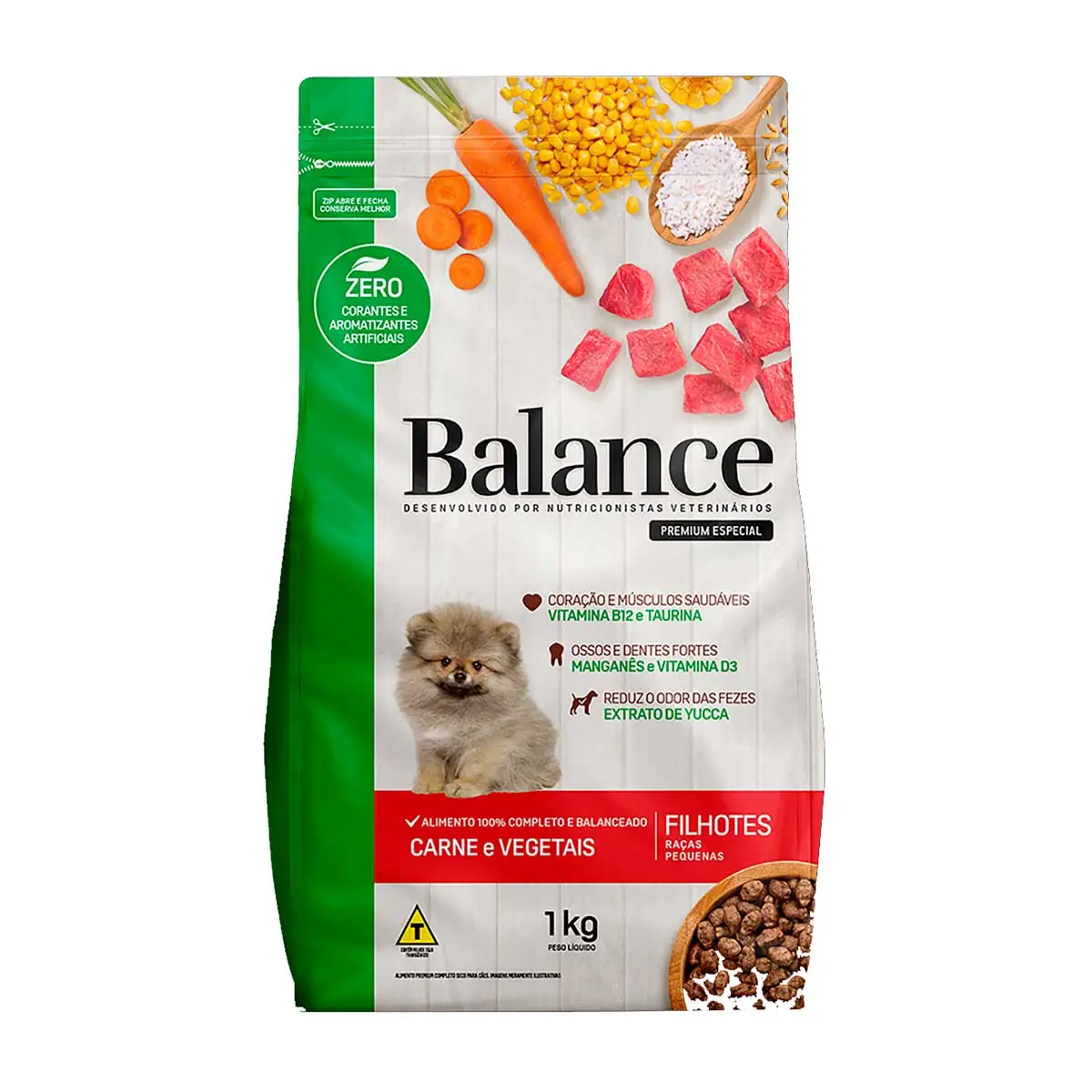 Alimento para Cães Filhotes Raças Pequenas Carne e Vegetais Balance Premium Especial Pouch 1kg