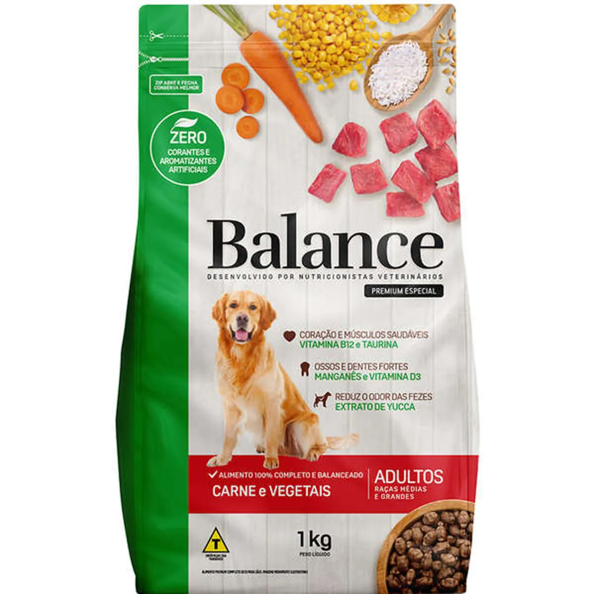 Ração Premium Sabor Carne e Vegetais Adulto Raças Medias Grandes Balance 1 kg