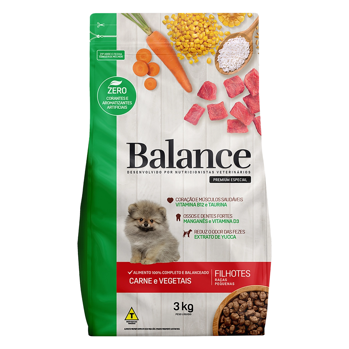 Alimento Para Cães Filhotes Raças Pequenas Carne E Vegetais Balance Pouch 3kg