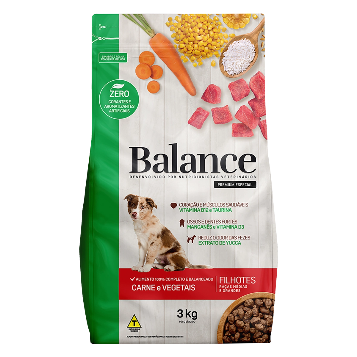 Alimento Para Cães Filhotes Raças Médias E Grandes Carne E Vegetais Balance Pouch 3kg