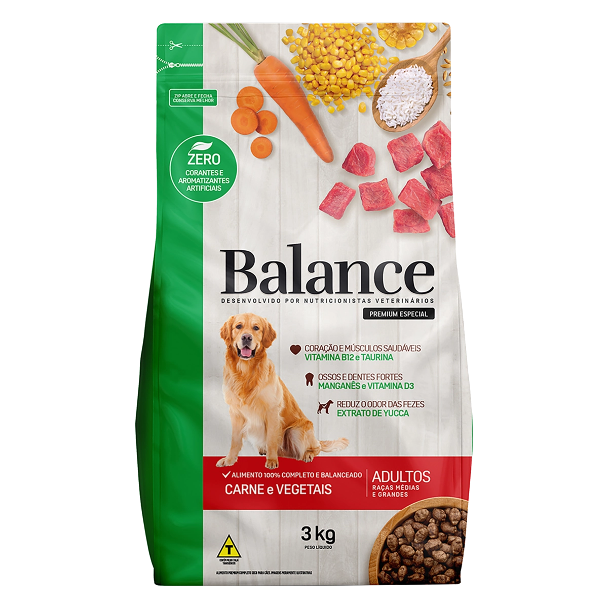Alimento Para Cães Adultos Raças Médias E Grandes Carne E Vegetais Balance Pouch 3kg