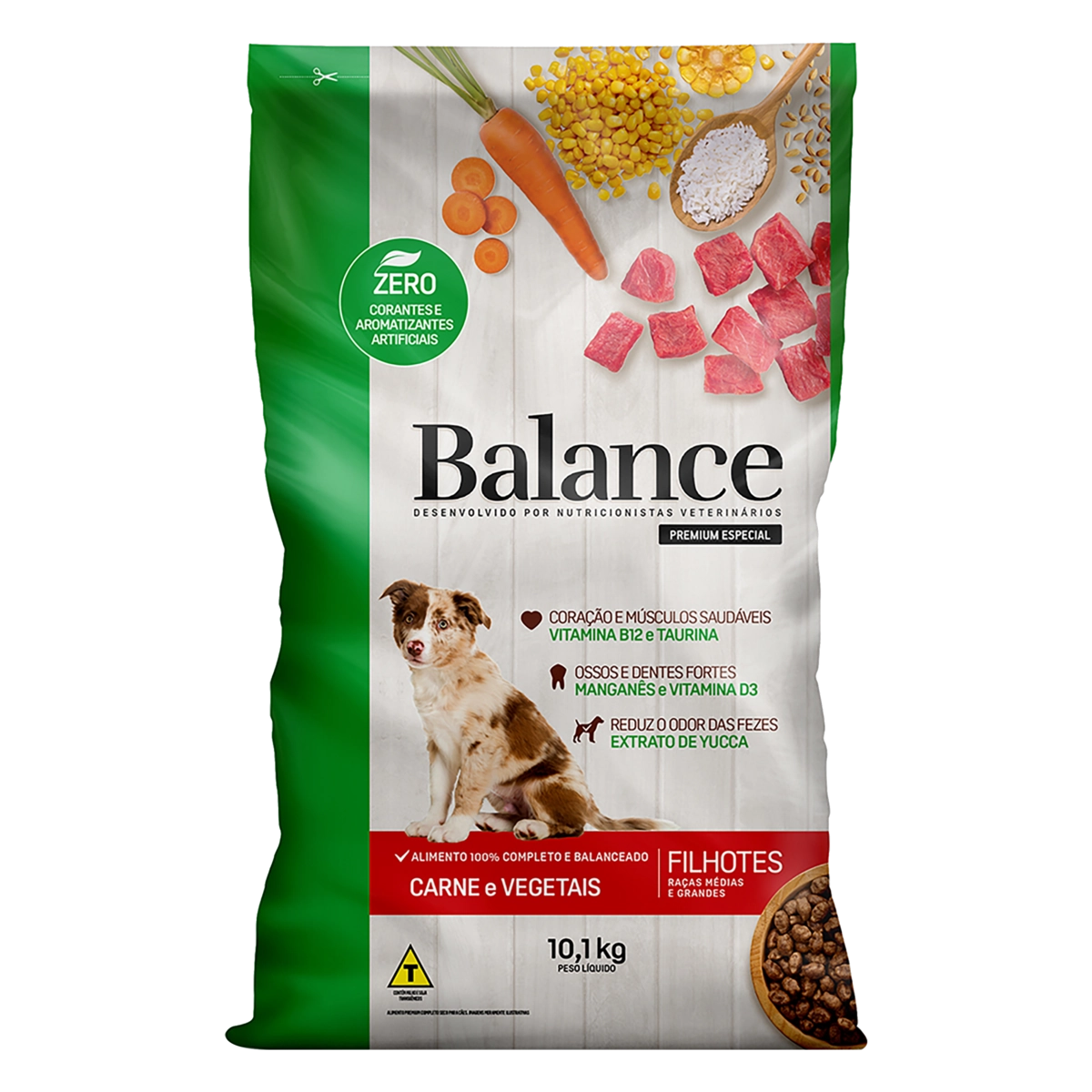 Alimento Para Cães Filhotes Raças Médias E Grandes Carne E Vegetais Balance Pacote 10,1kg
