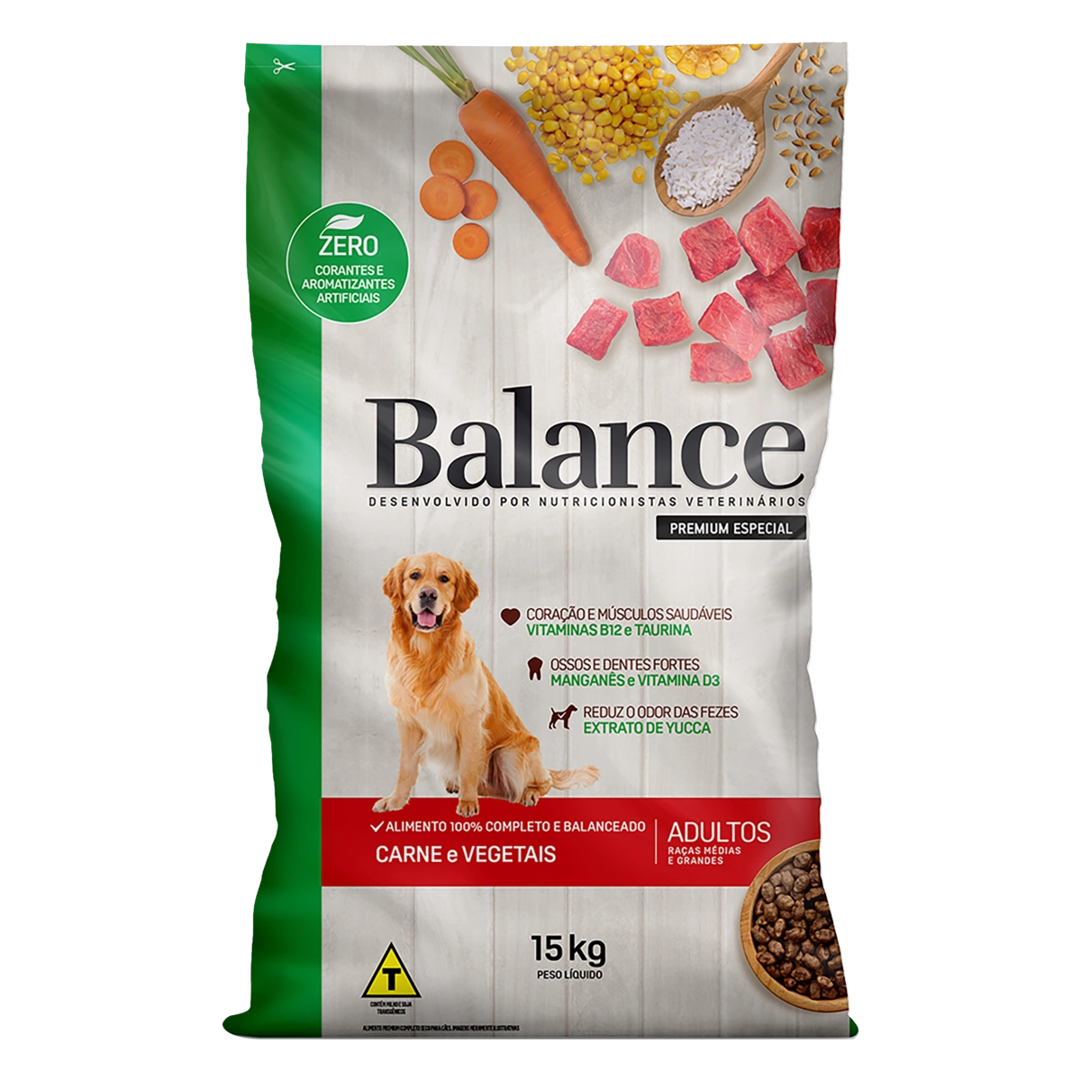 Alimento Para Cães Adultos Raças Médias E Grandes Carne E Vegetais Balance Pacote 15kg