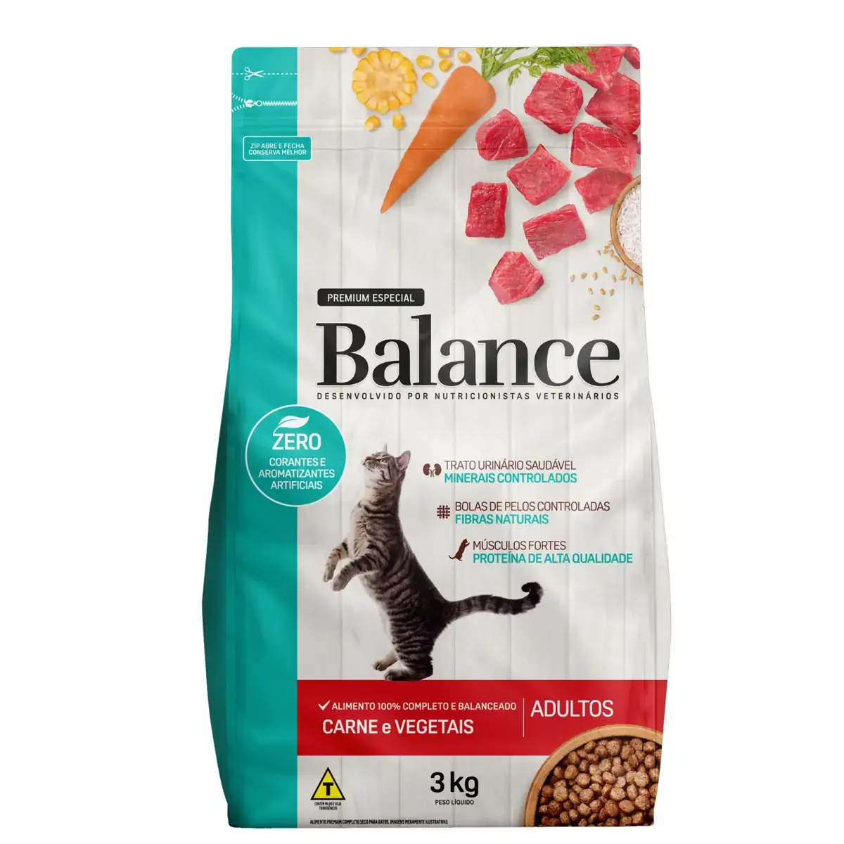 Alimento para Gatos Adultos Carne e Vegetais Balance Premium Especial Pouch 3kg