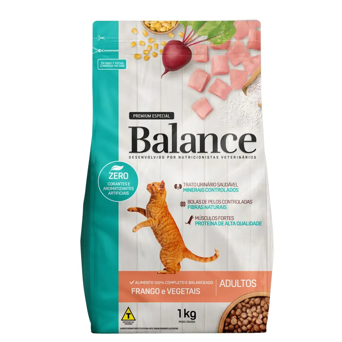 Alimento para Gatos Adultos Frango e Vegetais Balance Premium Especial Pouch 1kg
