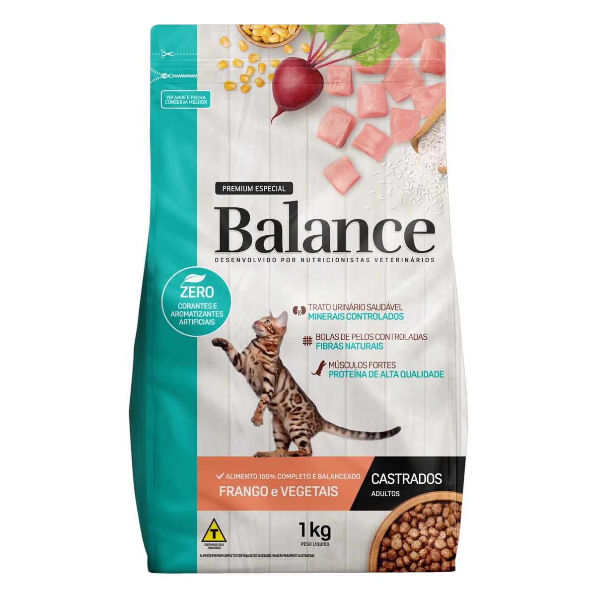 Alimento para Gatos Castrados Adultos Frango e Vegetais Balance Premium Especial Pouch 1kg