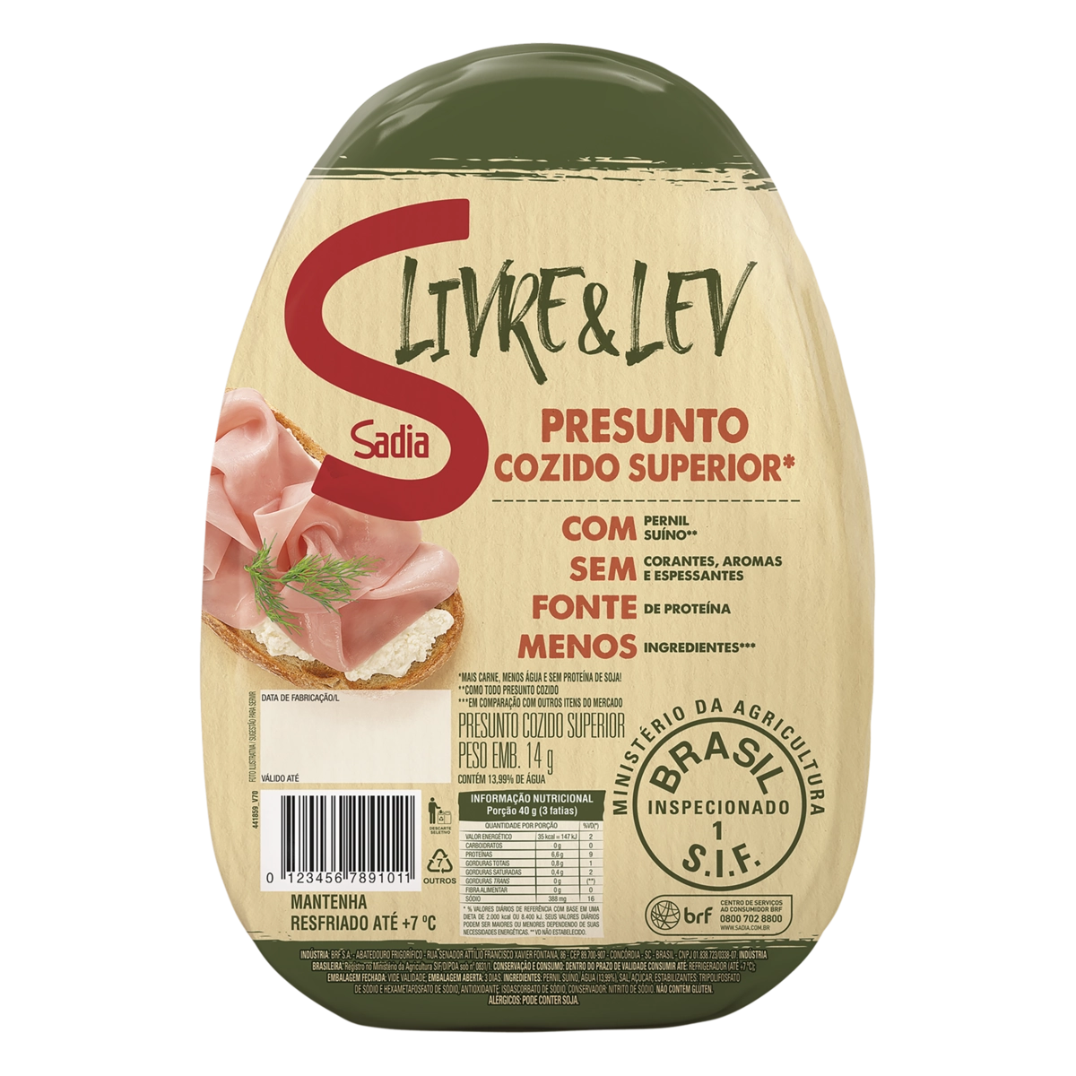 Presunto Cozido Livre &amp; Lev Sadia 150g