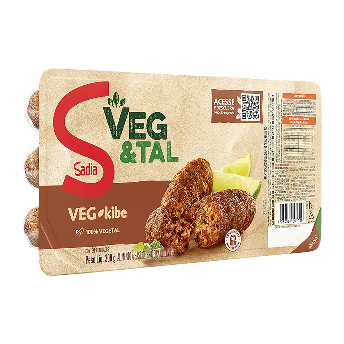 Quibe Congelado Vegetal Sadia Veg & Tal Bandeja 300 g 9 Unidades