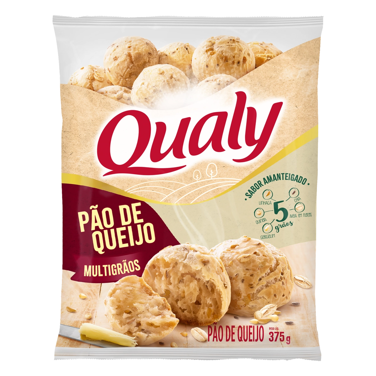 Pão de Queijo Congelado Multigrãos Amanteigado Qualy Pacote 375g