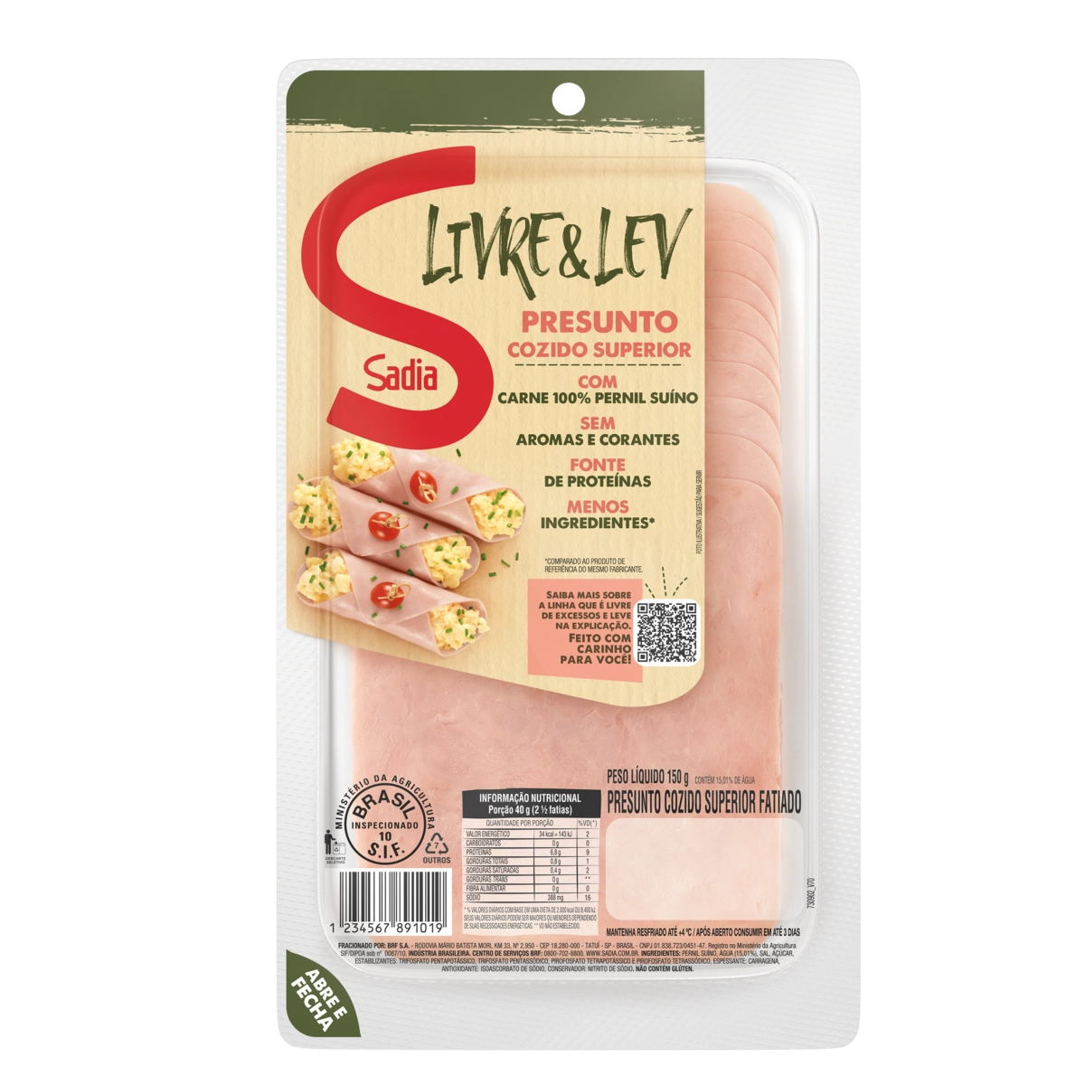 Presunto Cozido Fatiado Sadia Livre &amp; Lev 150g
