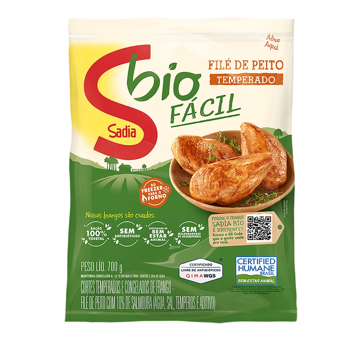 Filé De Peito De Frango Congelado Temperado Sadia Bio Fácil 700g