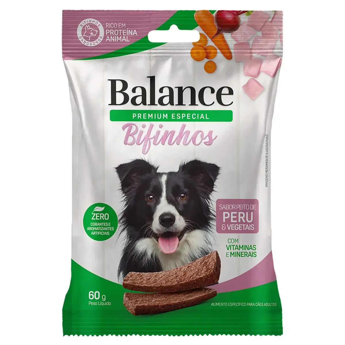Bifinho para Cães Adultos Peito de Peru e Vegetais Balance Pacote 60g
