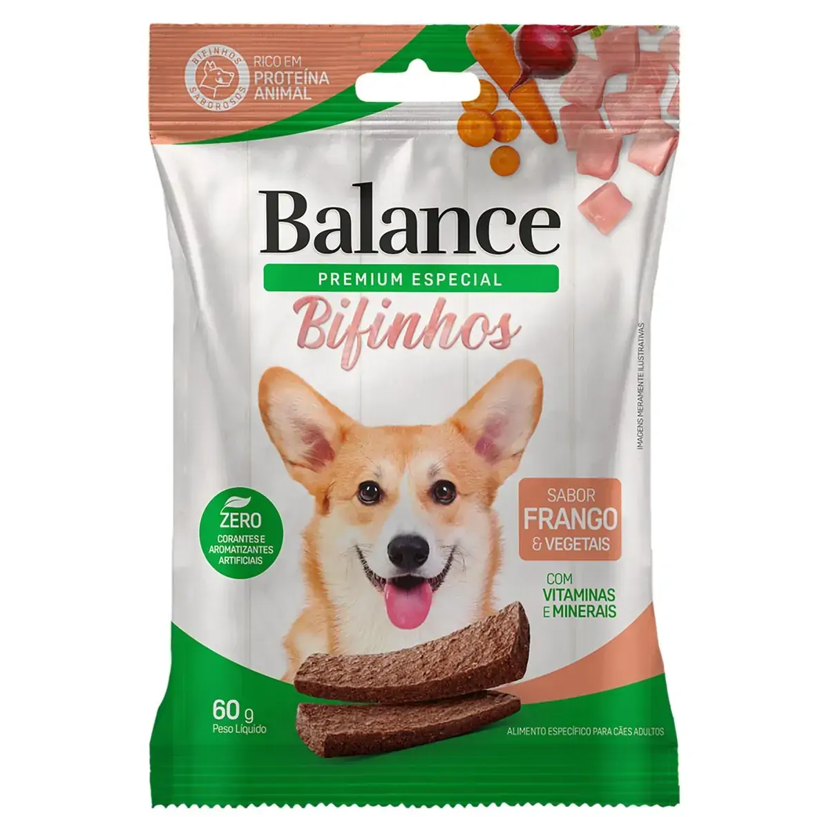 Bifinho para Cães Adultos Frango e Vegetais Balance Pacote 60g