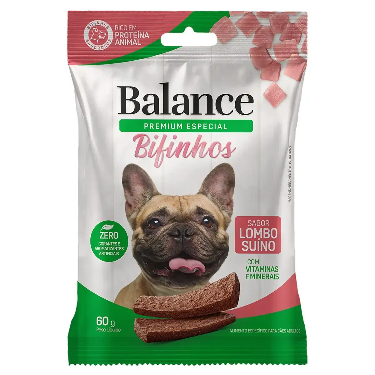Bifinho para Cães Adultos Lombo Suíno Balance Pacote 60gBIF BAL L.SU NO 60GR