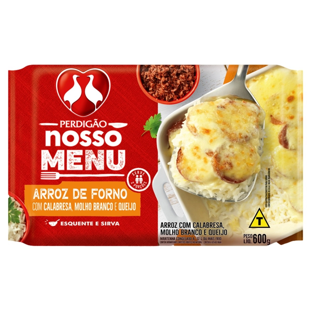 Arroz de Forno com Calabresa, Molho Branco e Queijo Perdigão Nosso Menu Pacote 600g