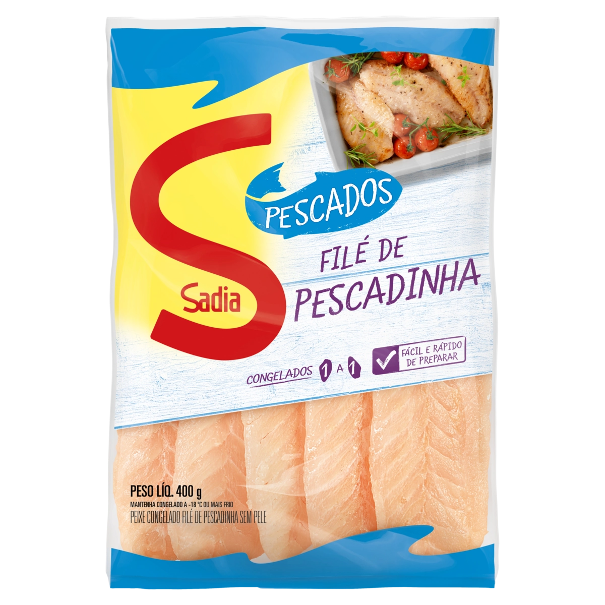 Filé De Pescadinha Congelado Sem Pele Sadia Pescados Pacote 400g
