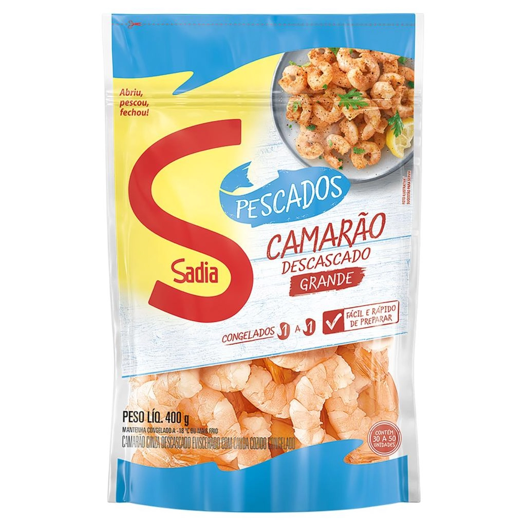 Camarão Cinza Descascado Cozido Congelado 30/50 Sadia Pescados Pouch 400g